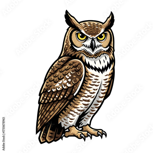Wallpaper Mural Bold Brown Owl Illustration With Intense Yellow Eyes Standing Proud And Wise On Branch Artwork Torontodigital.ca