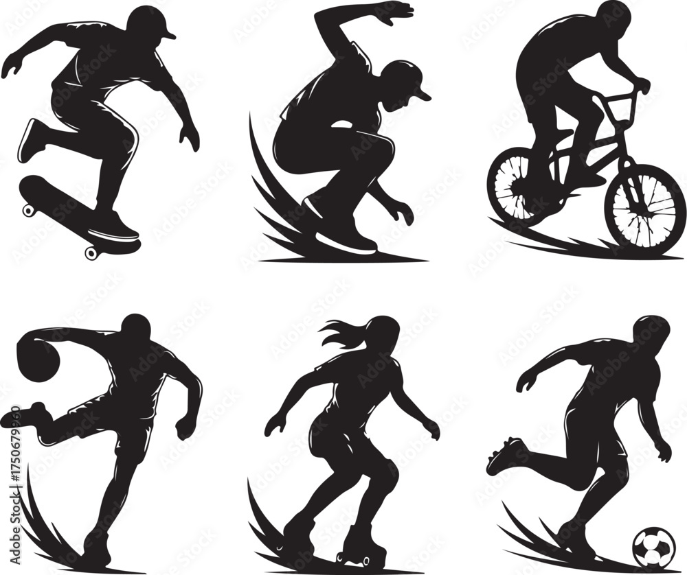 Naklejka premium Dynamic athletes in action diverse sports silhouettes