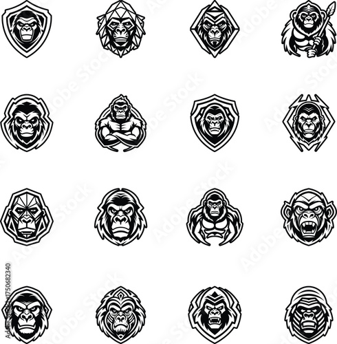 Collection of Glyph Style Gorilla Logos 

