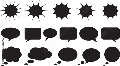 Diverse speech bubbles and explosion shapes for design