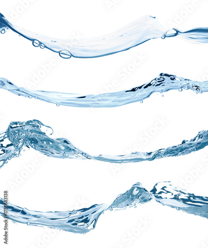 Set of transparent water waves isolated on transparent background