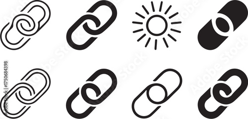 Link icons, sun icon, connection symbols