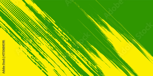 Abstract Background with Green and Yellow Brush Texture and Halftone Effect. Grunge Sport