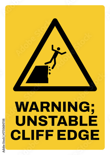 warning safety signs v3 uppercase text_warning ; unstable cliff edge_portrait size a4/a3/a2/a1	
