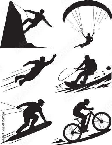 Extreme sports action silhouettes for adventure and thrill