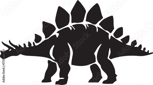 Stegosaurus dinosaur silhouette in black vector style, ideal for prehistoric, educational, and children’s design themes