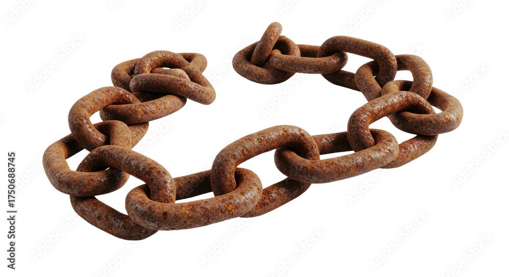 Fototapeta premium A large, rusted chain with a white background.