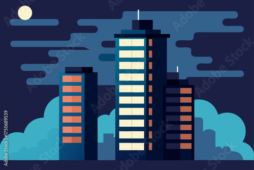 City buildings under the moonlight at the night time