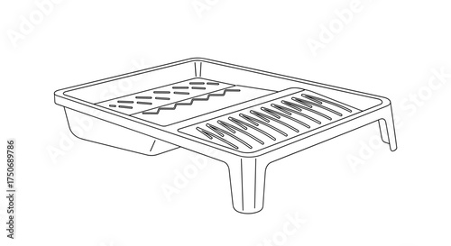 Durable plastic paint tray with roller grid and angled section for easy paint application.