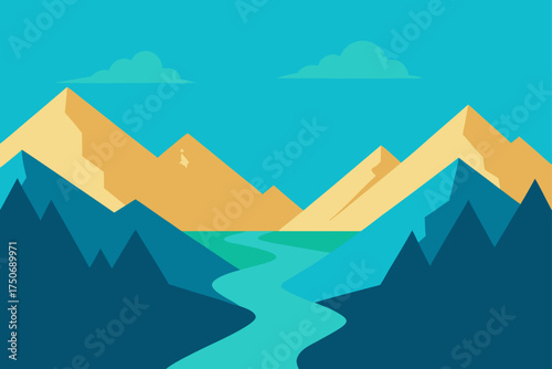 Landscape view of mountains and a winding river path