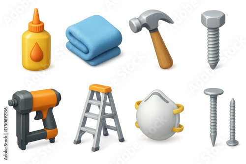 Assorted construction tools and equipment icons set