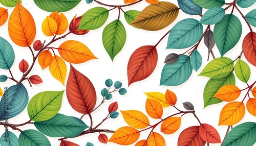 Abstract seamless vector pattern of leaves and branches on white background , modern, brown