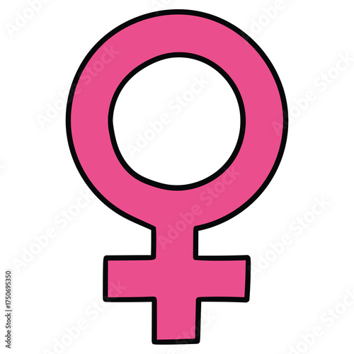 Hand-drawn cartoon pink female gender sign on a white background.