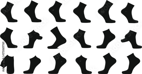 Foot and leg silhouettes, human anatomy, fashion design, character illustration, walking poses, vector set, body posture, lower limb drawing collection