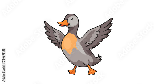 Cartoon Duck with Wings Spread Ready to Fly.