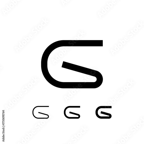 Technical letter G, digital cyber alphabet font, including set of three different thicknesses of the trendy modern letter (regular, medium, bold), vector illustration 10EPS