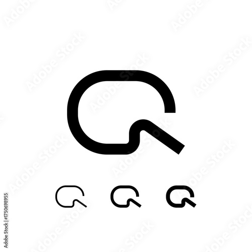 Technical letter Q, digital cyber alphabet font, including set of three different thicknesses of the trendy modern letter (regular, medium, bold), vector illustration 10EPS