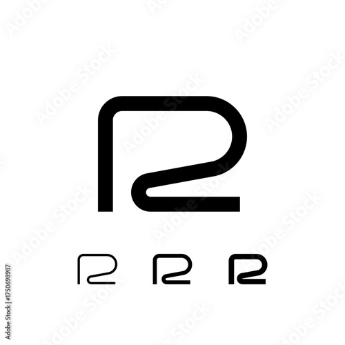 Technical letter R, digital cyber alphabet font, including set of three different thicknesses of the trendy modern letter (regular, medium, bold), vector illustration 10EPS