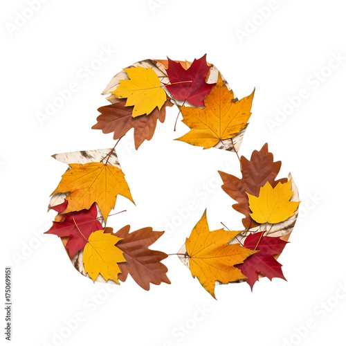 Autumn Leaves Recycling Symbol on transparent background