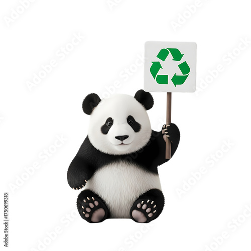 Panda with Recycle Sign on transparent background