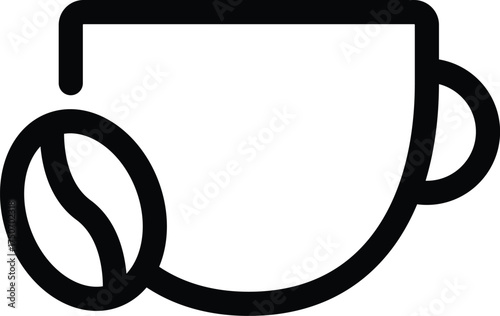simple black outline icon of a coffee cup and a bean