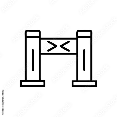 Simple line drawing of a passport control gate in black and white  