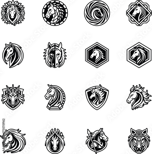 Collection of Glyph Style horse Logos 

