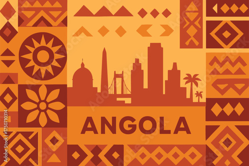 Angola Cultural Landmark and Traditional Pattern Minimal Illustration