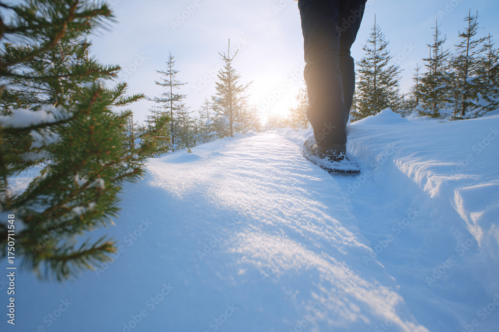 Fototapeta premium Snowshoeing in Winter Forest