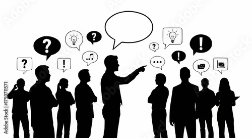 Group Discussion with Thought Bubbles and Questions.