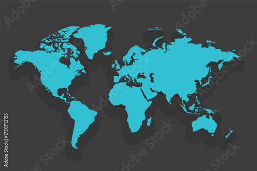 World Map. Highly detailed map of the world with detailed borders of all countries in blue colors. Vector illustration