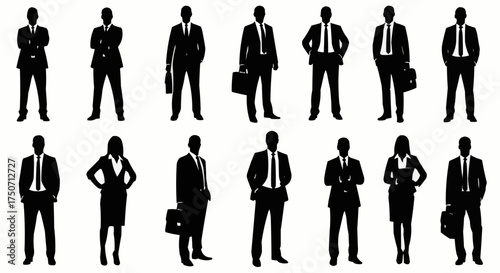 Set of black silhouettes of businessmen and businesswomen.