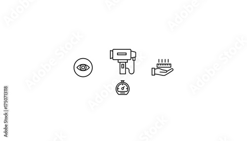 Tonometer icon set for ophthalmology. Thin line vector symbols for measuring intraocular eye pressure. Medical icons for glaucoma diagnosis, vision health and optometry.