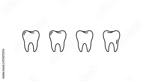 Tooth icon set vector. Dental line art collection. Oral hygiene and dentistry symbol. Healthy teeth concept. Dentist logo element. Clean molar illustration for dental care clinic.
