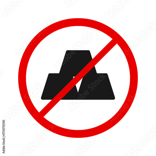 Forbidden sign with three gold bars icon on white background