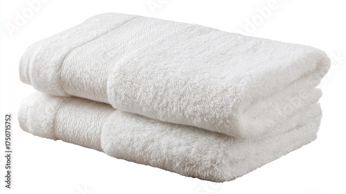 Two white towels stacked on top of each other. The image has a clean and simple look