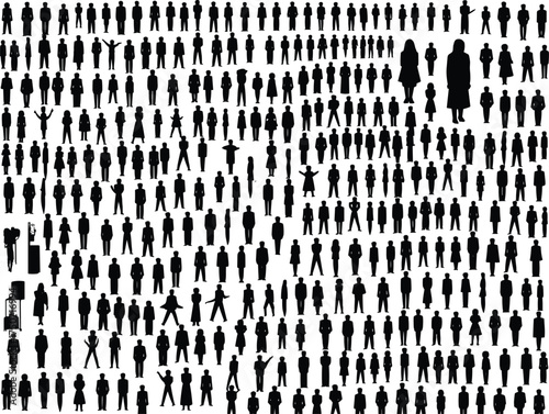 Crowd silhouette illustration, diverse people group, human figures collection, teamwork and community concept, business population design, social unity background graphic