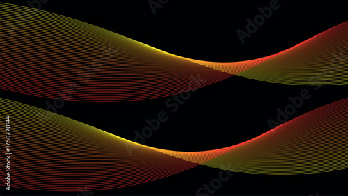 Abstract digital art featuring flowing, translucent waves of red, orange, and yellow light against a stark black background, creating a sense of energy and motion