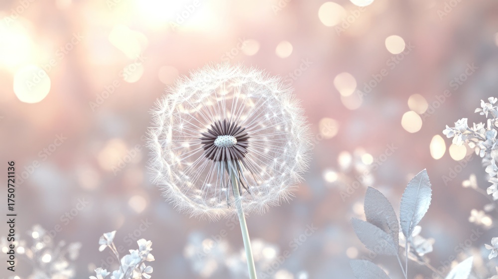 Obraz premium Soft-focus dandelion in soft light; springtime; natural background; aesthetic image; use for nature photography or wallpaper