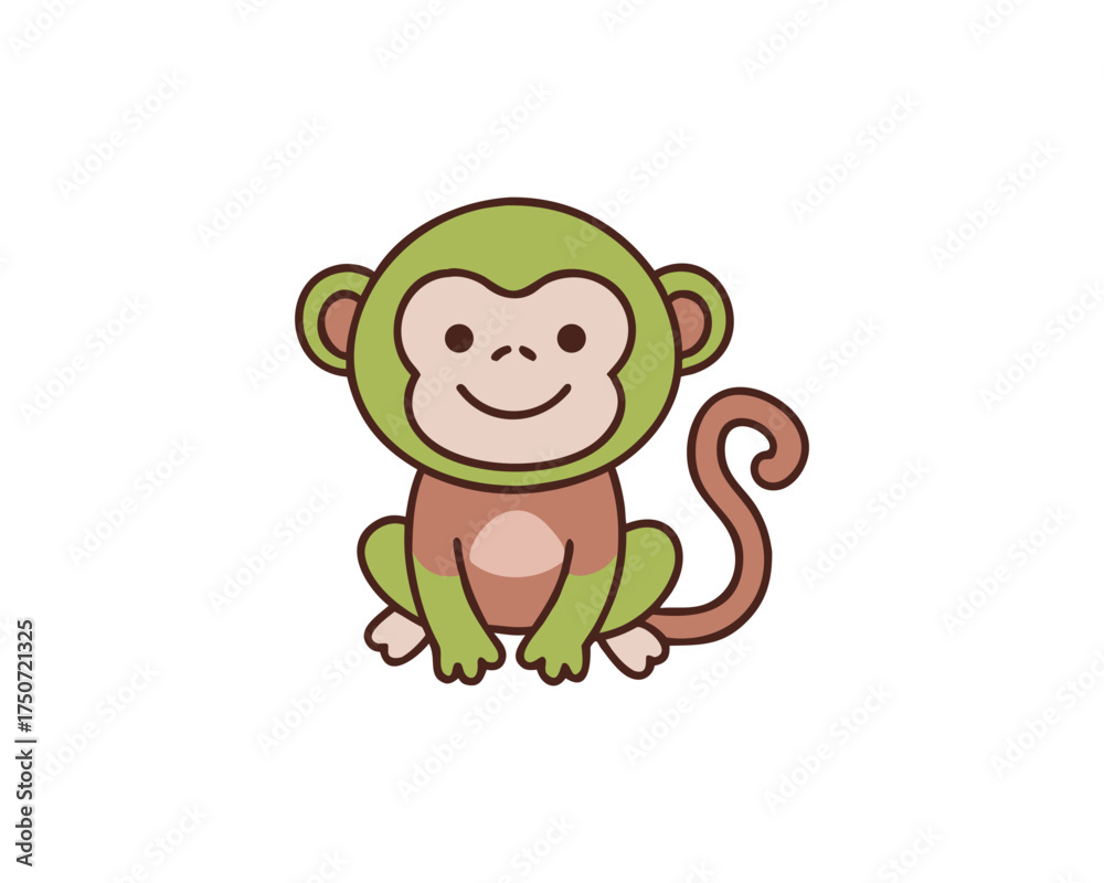 Obraz premium cute monkey, baby monkey, monkey vector, funny monkey, adorable monkey art, monkey cartoon, cute monkey illustration, monkey clipart, smiling monkey, playful monkey, jungle animal vector, monkey masco