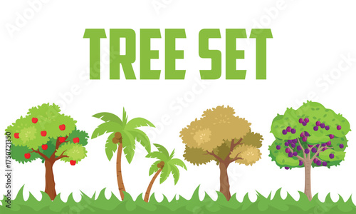 Green nature trees vector set