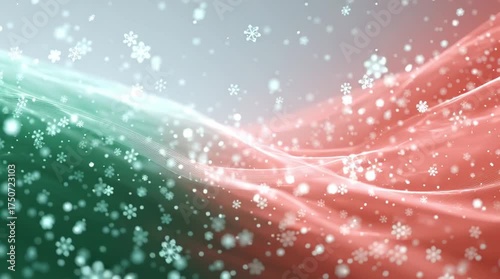 Abstract Christmas background animation with large musical notes and snowflakes, transitioning smoothly from green to red on a white background. Minimalist neon light design