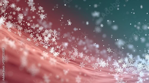 Abstract video background with high-pitched note waves and snowflakes, transitioning from green to red on a white background, minimalist Christmas style, neon lights