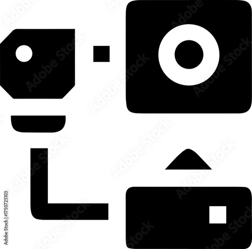 Black and white video camera vector illustration icon symbol for web design and technology business sign