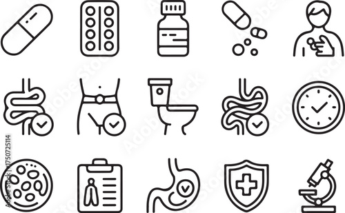 Digestive health icons pharmacy medical care icons