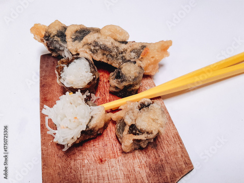 Korean Fried seaweed rolls, Kimmari or Gimmari on white background. korean food concept