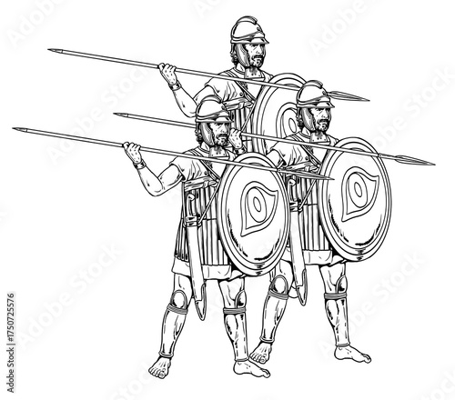 Egyptian Ptolemaic warriors on the attack. Ancient warriors. Historical drawing.