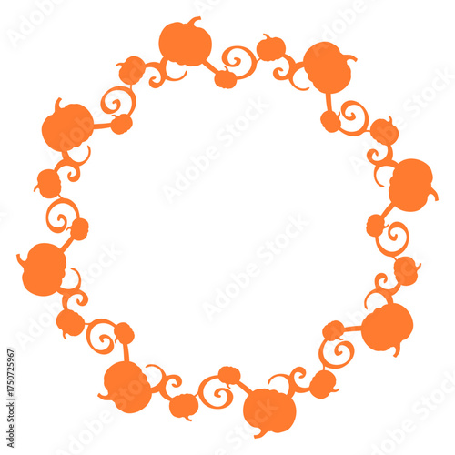 Logo con silueta de calabaza con filigrana caligráfica. Corona circular con florituras para felicitaciones y tarjetas del Día de Acción de Gracias