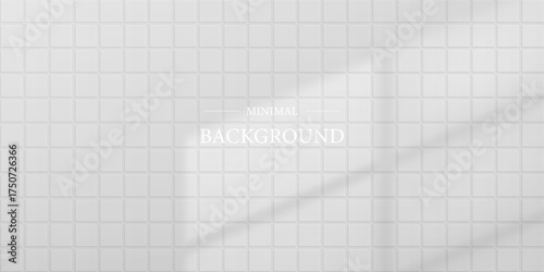 White floor tiles in bathroom or kitchen with window shade. Background with pattern of square ceramic tile. Geometric bg with space for your text or product. Realistic vector illustration