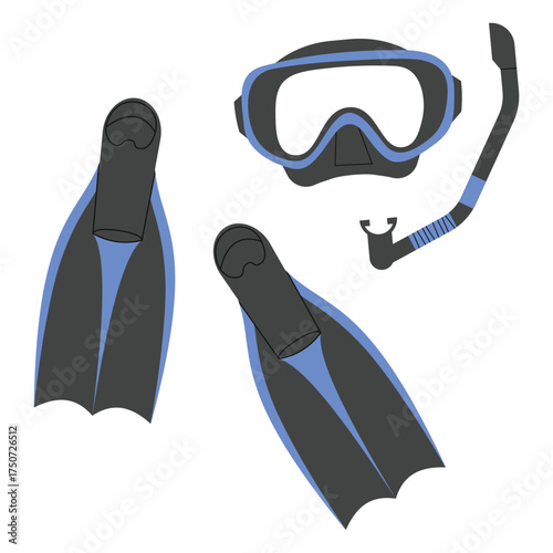 Diving equipment set on a White background, vector illustration.